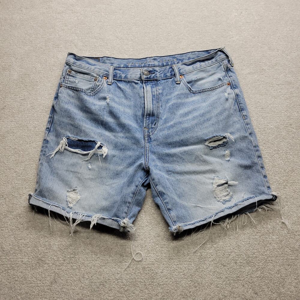 American Eagle Athletic Fit Denim Shorts Mens 38 Distressed Ripped Cutoff Blue